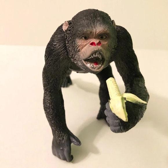 Chimpanzee Eating Banana Figure Animal Monkey 7.5  Inch Long Toy - Picture 2 of 12